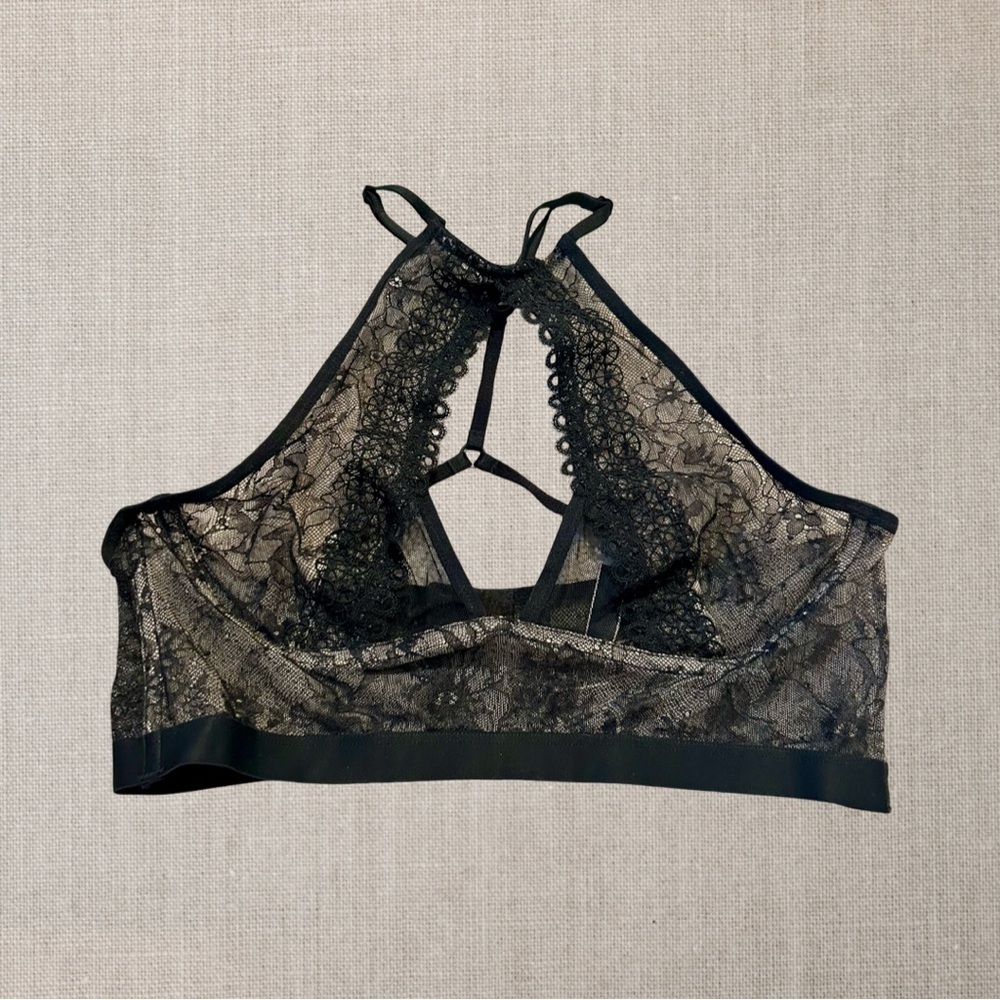 Victoria’s Secret Black Lace Halter Bralette Lingerie Top